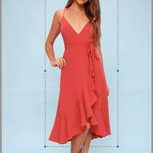 Lulus "Manhattan Moment" Berry Wrap Midi Dress